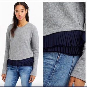 J. Crew Cotton Sweatshirt Ruffle Trim Navy Gray 100% Cotton Preppy Size Small